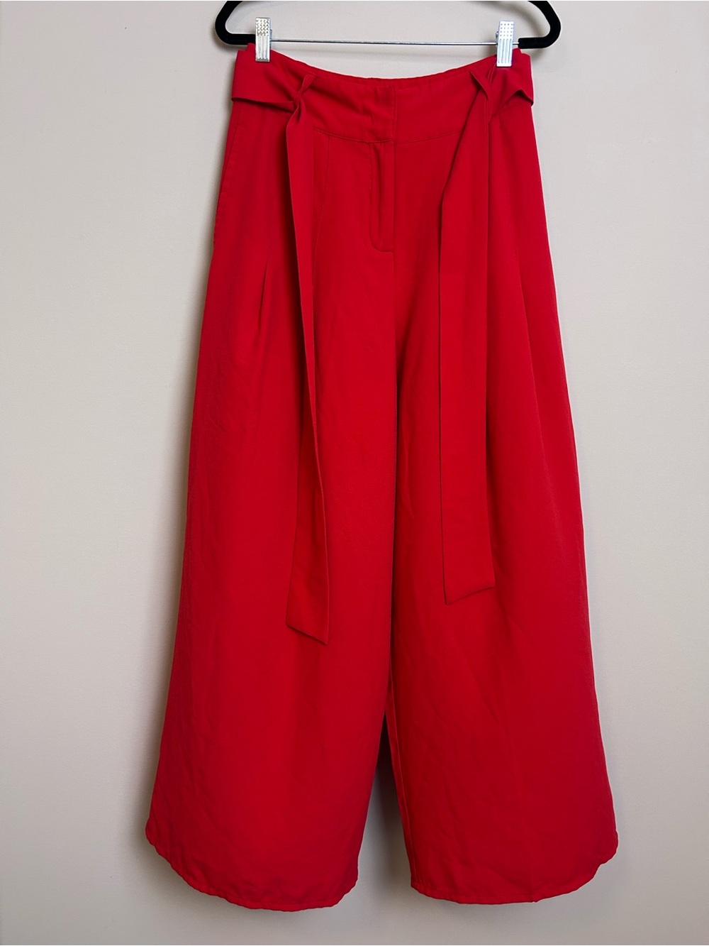 Flying Tomato Medium Red Wide Leg Palazzo Pants High Rise Pleated Flowy Belted